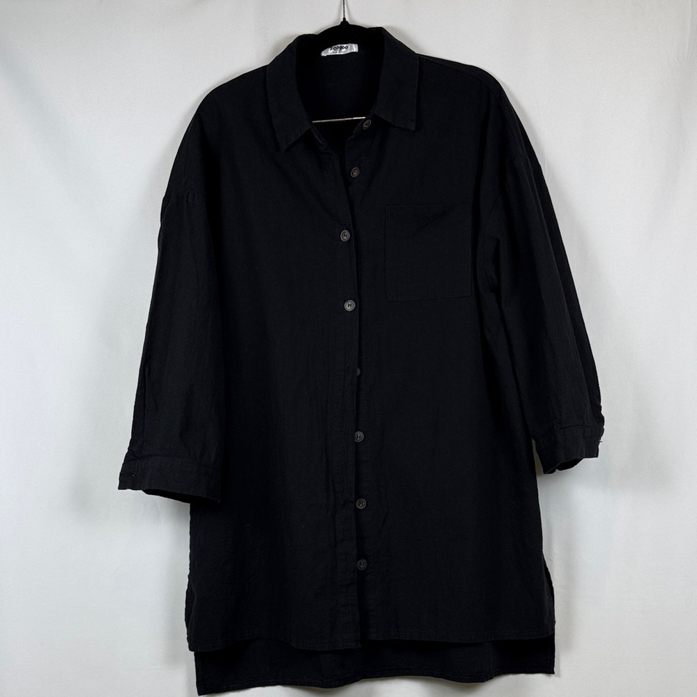 Zeagoo Two Piece Black Linen Short Set Size Large EUC